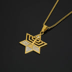 Religious David of Star Hexagram Iced Out Zirconia Pendant Women Gold Color Stainless Steel Necklace for Men Jewish Jewelry Gift