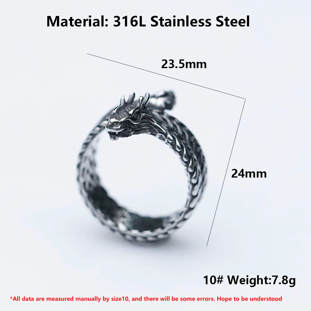 NEW Men's 316L stainless steel rings Vintage Viking dragon head Animal ring Odin Amulet jewelry for gift free shipping