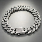 11mm full Rhinestone Miami Chain Bracelet for Men Rock Thick Cuban Chain Stainless Steel Punk Biker Jewelry Gifts