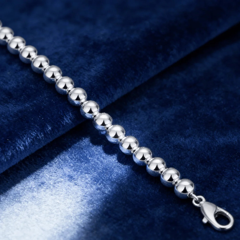 Hollow Beads Necklace & Bracelet Set 6mm — Silver-Tone Classic