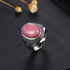 Silver Plated Rings Large Natural 10x14MM Black Agate Ring for Women Men Silver Party Jewelry Tiger Eye Turquoise Lapis