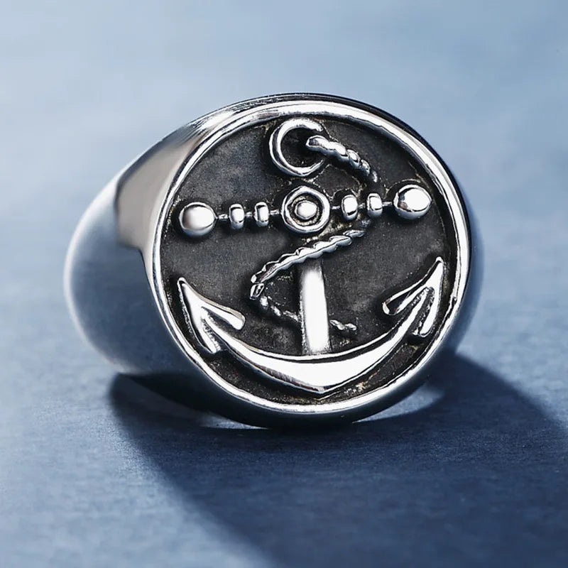 Viking Anchor Nordic Signet Ring — Stainless Steel