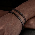 Vnox 2pcs Stackable Bracelets for Men Teens, Open Cuff Bangle, Twisted Rope Figaro Chain Cuban Link Chain Bracelets Set