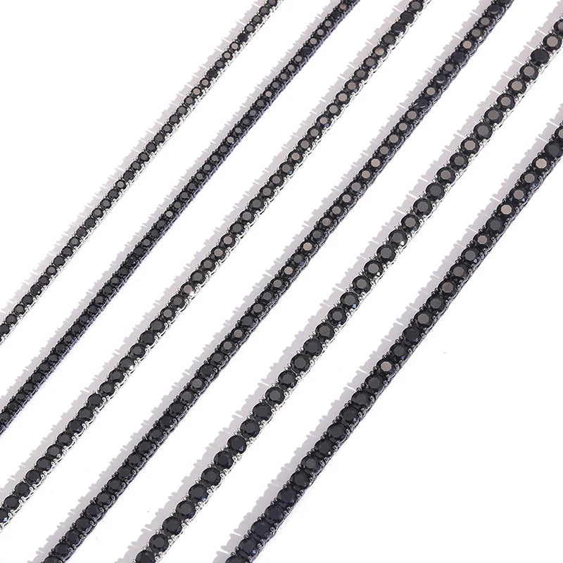 3-5mm Hip Hop Black CZ Stone Paved Bling Iced Out Tennis Link Chain Charm Necklace for Men Rapper Jewelry Black Silver Color