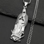 Virgin Mary Guadalupe Rhinestone Necklace — Stainless Steel