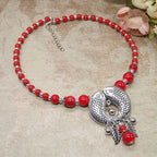Womens Gypsy Jewelry Bohemian Ethnic Red Natural Stone Pendants Necklaces Metal Tibetan Sliver Color Chain Necklace For