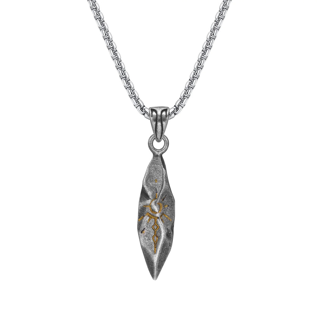 Vnox Retro Wish Stone Necklaces for Men Teens Boys, Tribal Rune Sun Pattern Pendant, Vintage Ethnic Collar Gift
