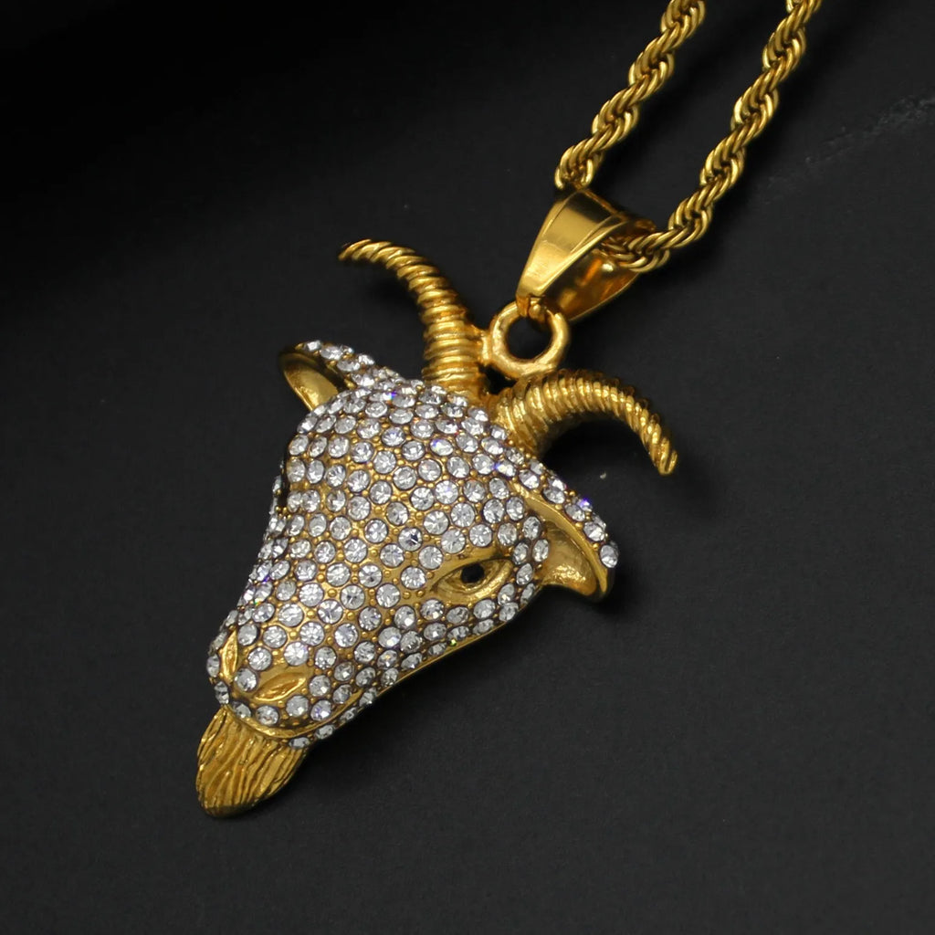 Hollow Goat Animal Pendant Necklace — Two-Tone, Silver & Gold