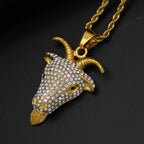 Hollow Goat Animal Pendant Necklace — Two-Tone, Silver & Gold