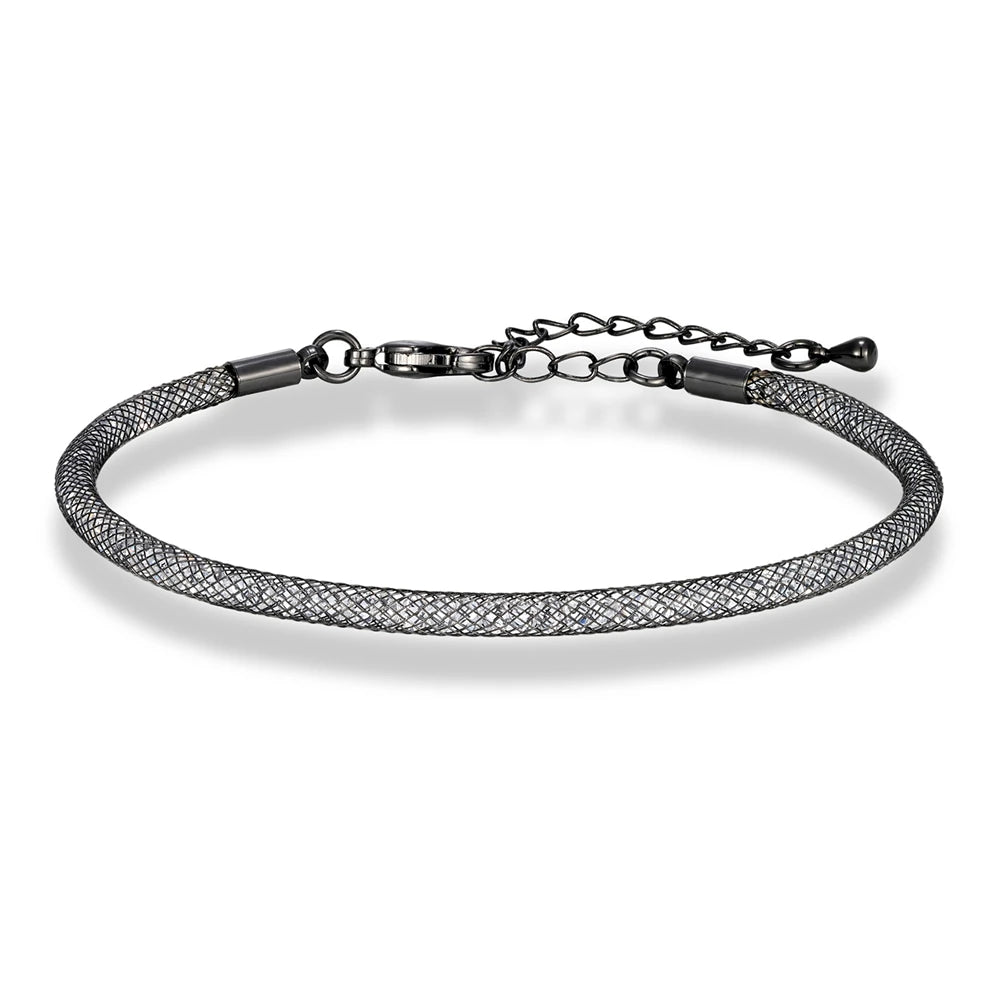 Luxury Minimalist Mesh Crystal Bracelet Men Women Charm Inlay Crystal Adjustable Bangle Stainless Steel Fashion Jewelry