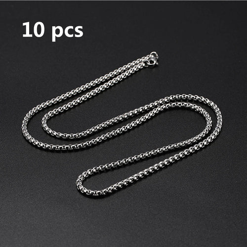 My Shape 10 pcs 60cm Box Chain Necklaces for Men 24 Inch Box Chain 2-3mm Chains Chokers Steel Color Fashion Jewelry