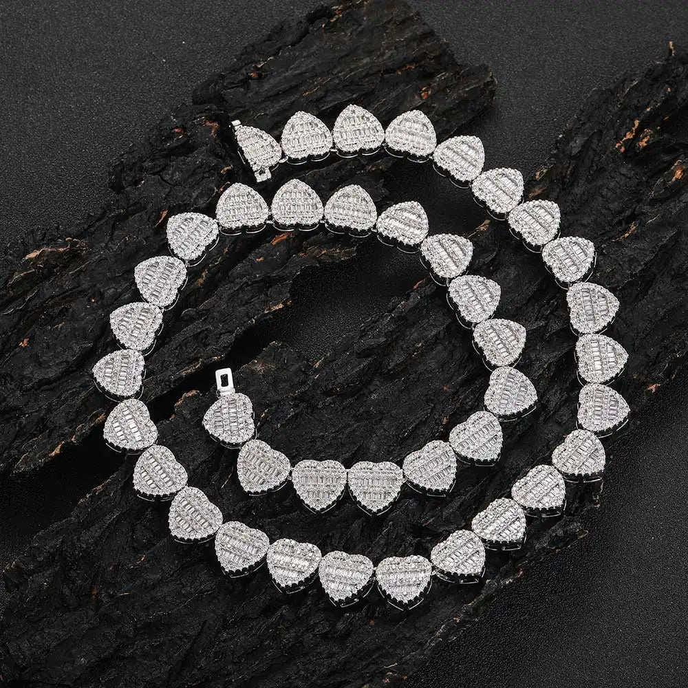 Iced Out Heart Necklace Stainless Steel 12MM