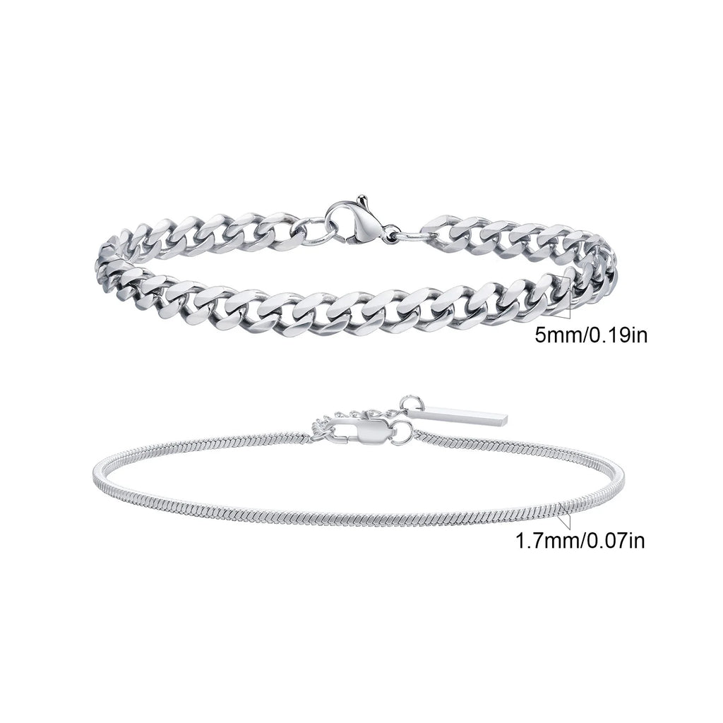 Cuban Stacked Chain Bracelet Set — Stainless Steel