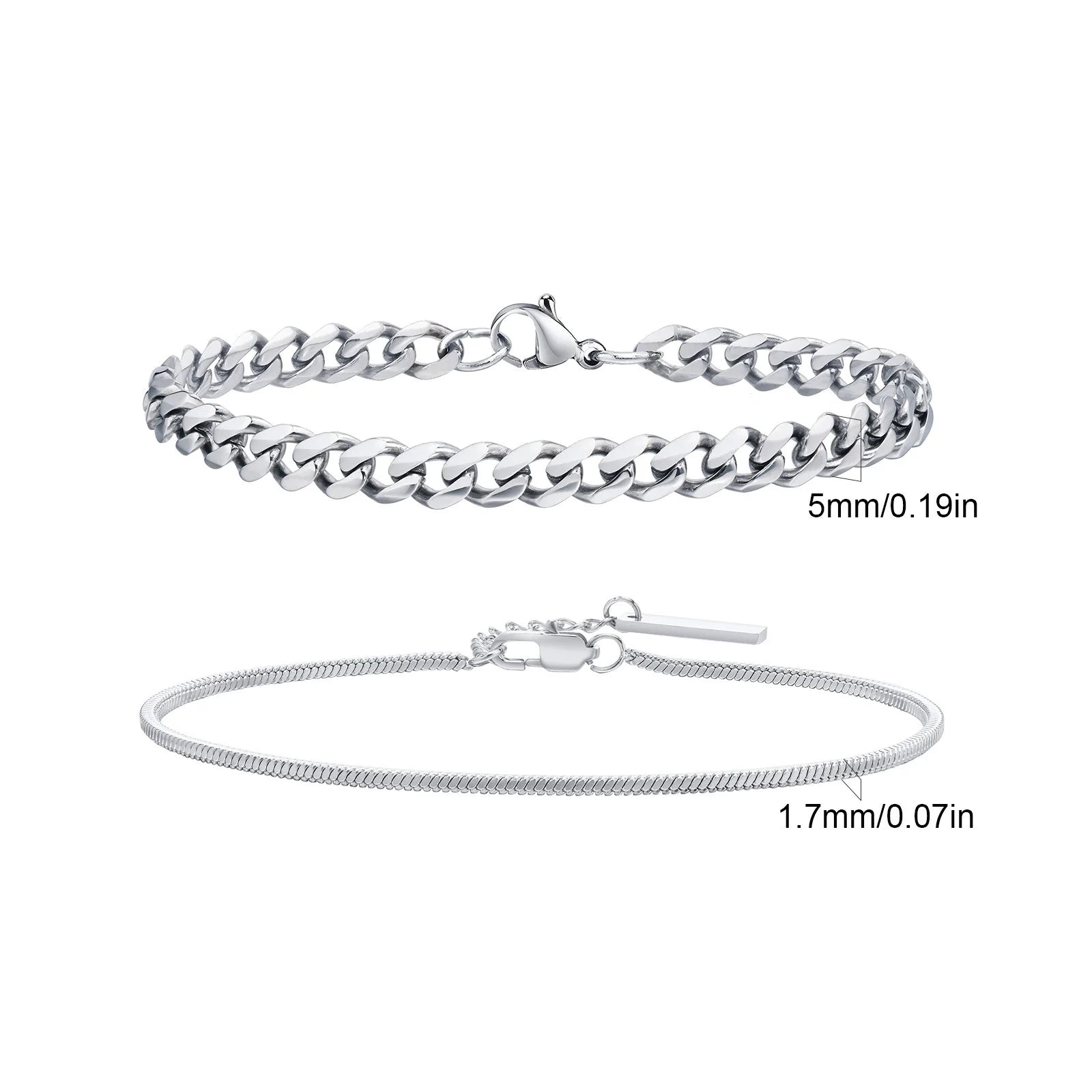 Cuban Stacked Chain Bracelet Set — Stainless Steel