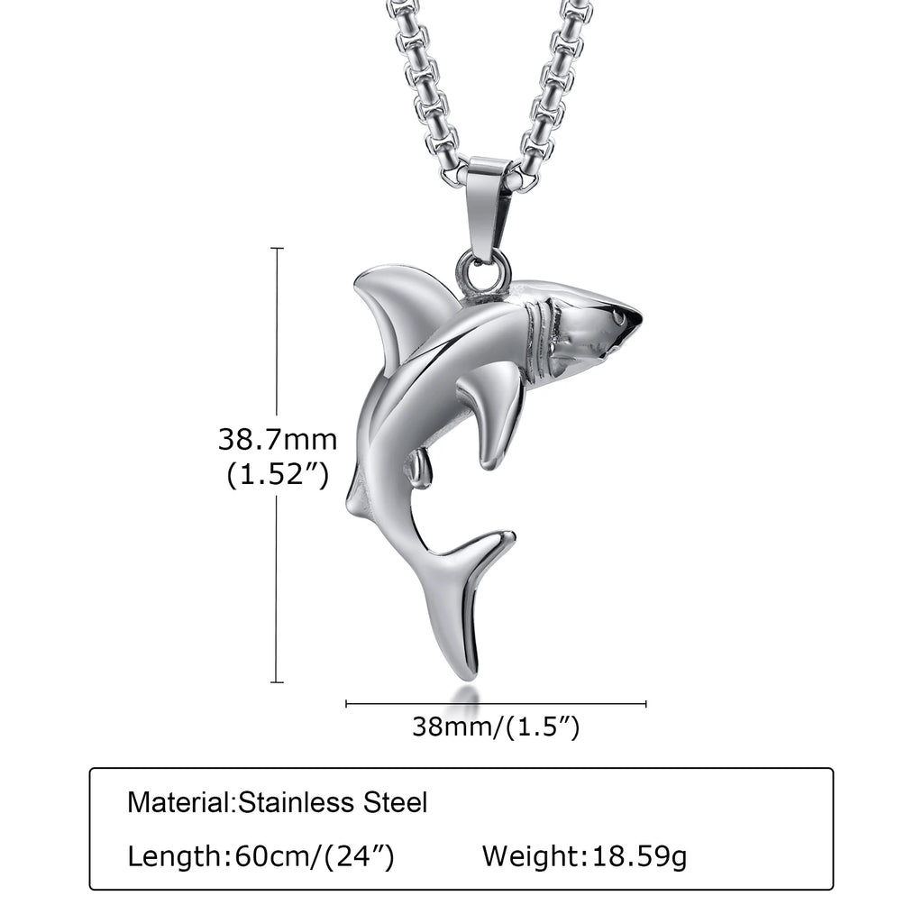 Vnox Stylish Shark Men Boys Necklaces,Rock Punk Animal Pendant Collar Jewelry with Stainless Steel Box Chain