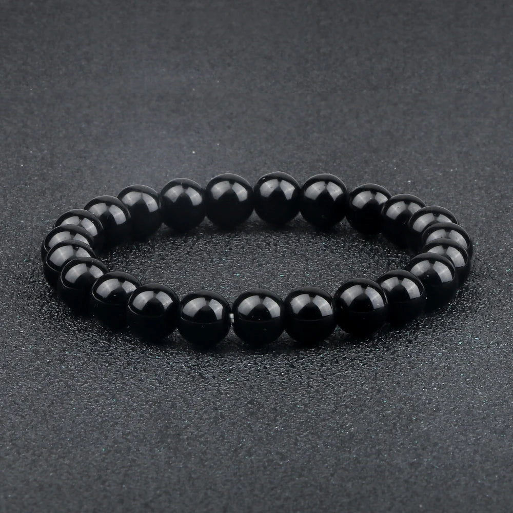 Natural Stone Bracelet Men 6/8/10mm White Black Dull Polish Matte Onyx Agates Shiny Round Beads Yoga Jewelry Bracelets