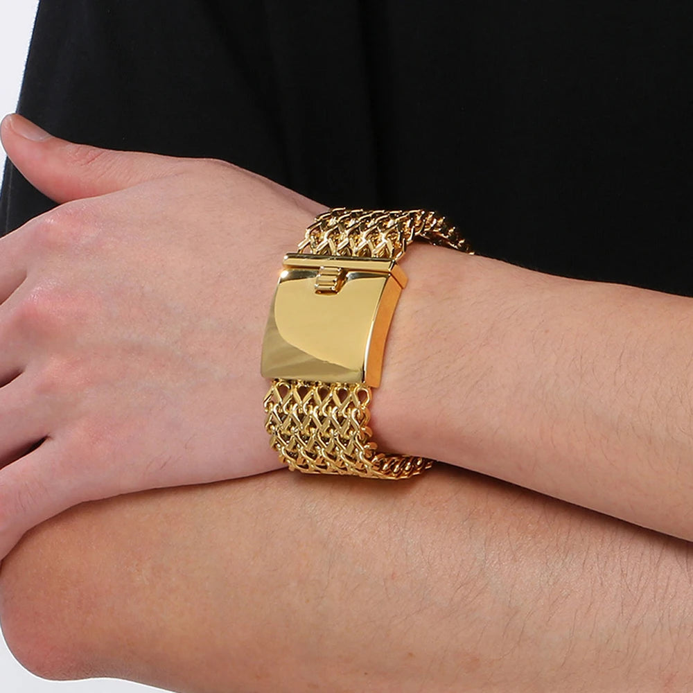 Massive 30MM Width 22CM Long Square Franco Chain Man Bracelet for Men Casting 316L Stainless Steel Men's Bracelets &
