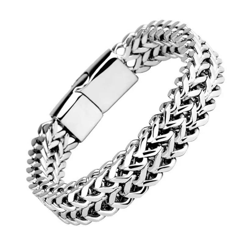 Stainless Steel Braided Double Row Front and Rear Fish Scale Alloy Magnetic Buckle Bracelet with Keel Jewelry Gifts Wholesale