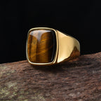 A3508 Men's/Women Trend High Quality 316LStainless Steel Multiple Colors Gemstone Style Onyx Golden Rings Jewelry