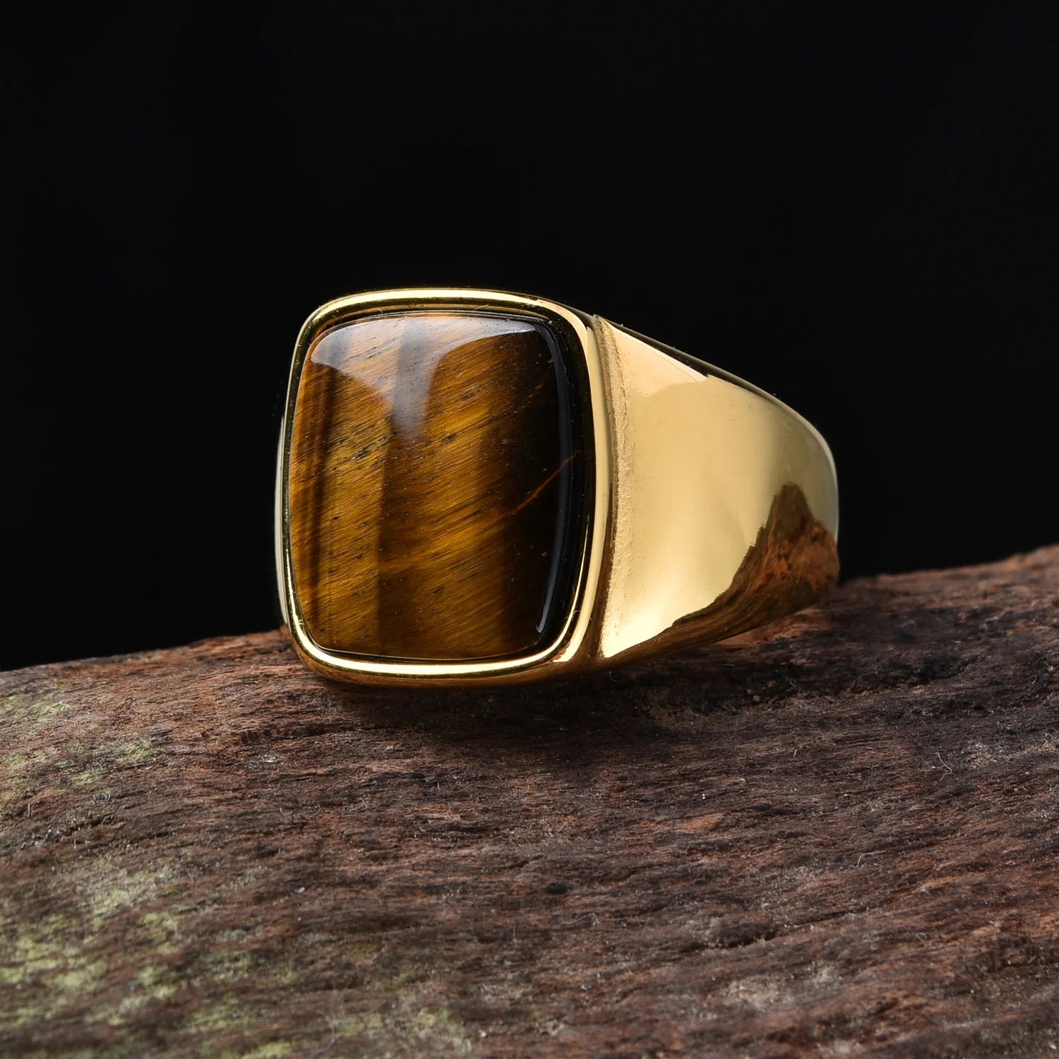 A3508 Men's/Women Trend High Quality 316LStainless Steel Multiple Colors Gemstone Style Onyx Golden Rings Jewelry