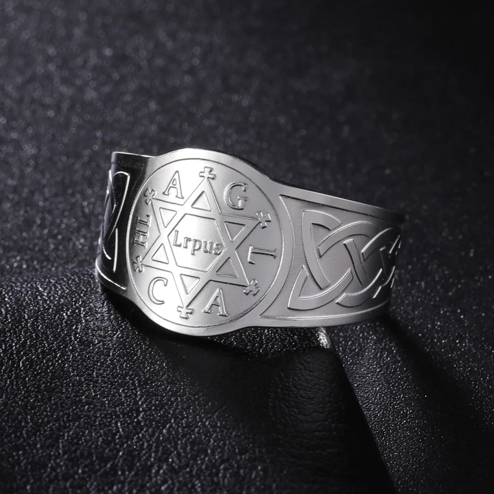 LIKGREAT Star of David Stainless Steel Ring for Men Women Vintage Celtics Knot Open Rings Amulet Wiccan Jewish Jewelry
