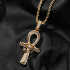 THE BLING KING Iced Eye of Horus Ancien Egypt Ankh Pendant Necklace Big Vintage Zirconia Cross Key Of Life Guardian Jewelry Gift