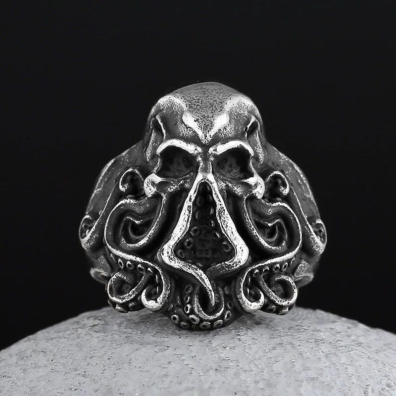 Christmas Charm Halloween Octopus Skull Punk Stainless Steel Seaman Rings Men Anel Puck Jewelry Gift for Sailor