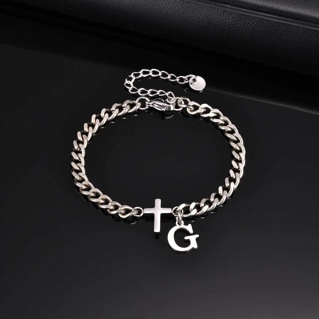Cross Letter Chain Bracelet — Stainless Steel