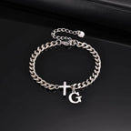 Cross Letter Chain Bracelet — Stainless Steel