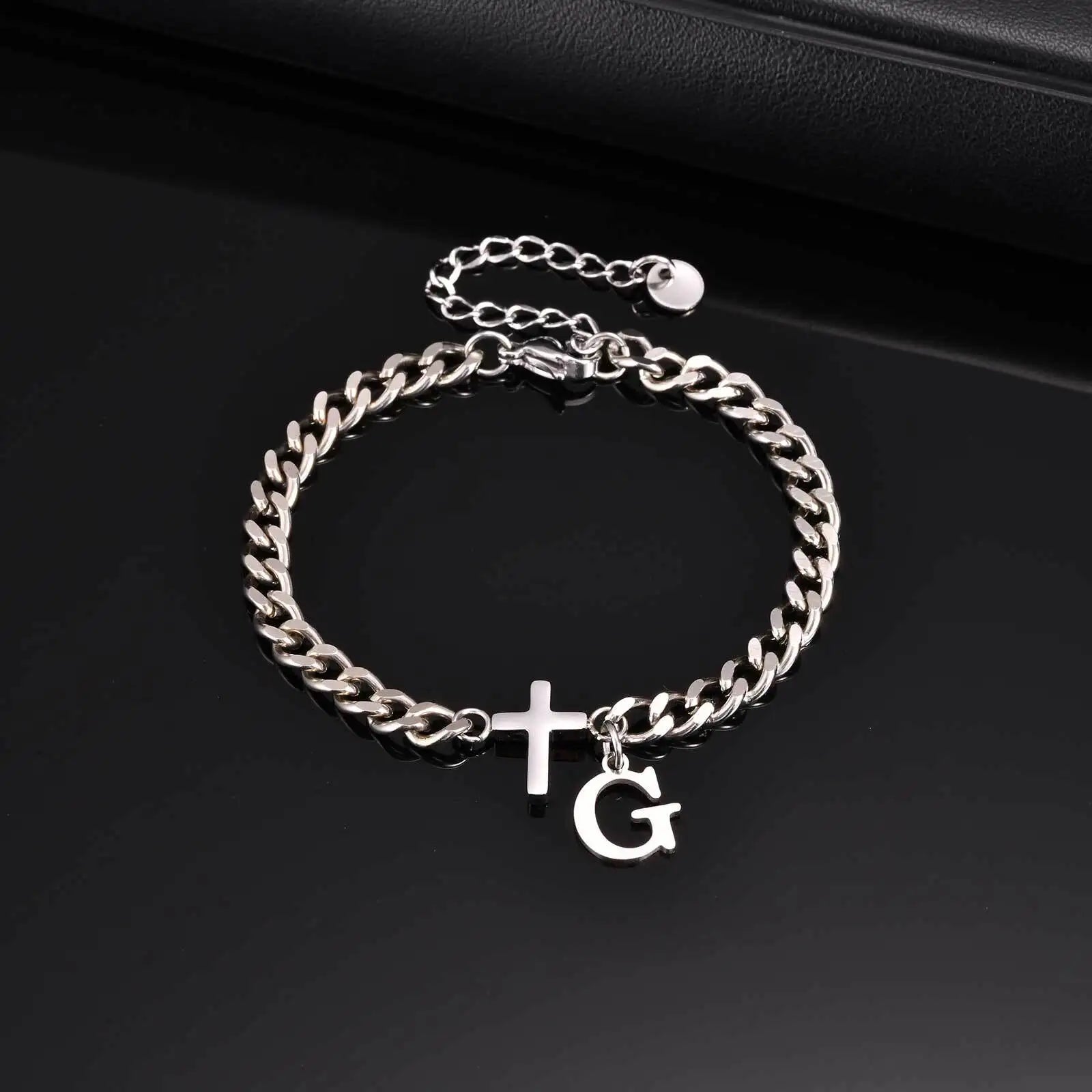Cross Letter Chain Bracelet — Stainless Steel