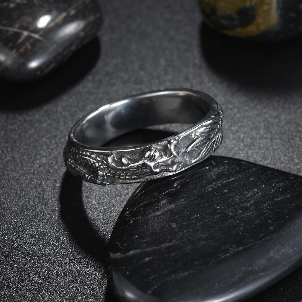 Vintage Irregular Animal Dragon Stainless Steel Women Men Rings Trendy Finger Rings Y2K Accessories Fashion Punk Jewelry