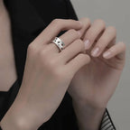 Hollow Stars Open Ring for Women — Concave Silver-Tone Band