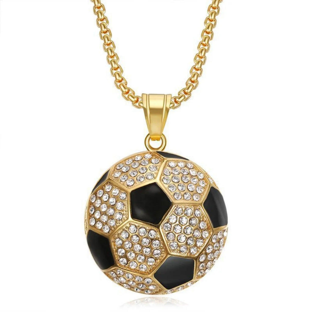 Iced Out Soccer Pendant Necklace — Stainless Steel