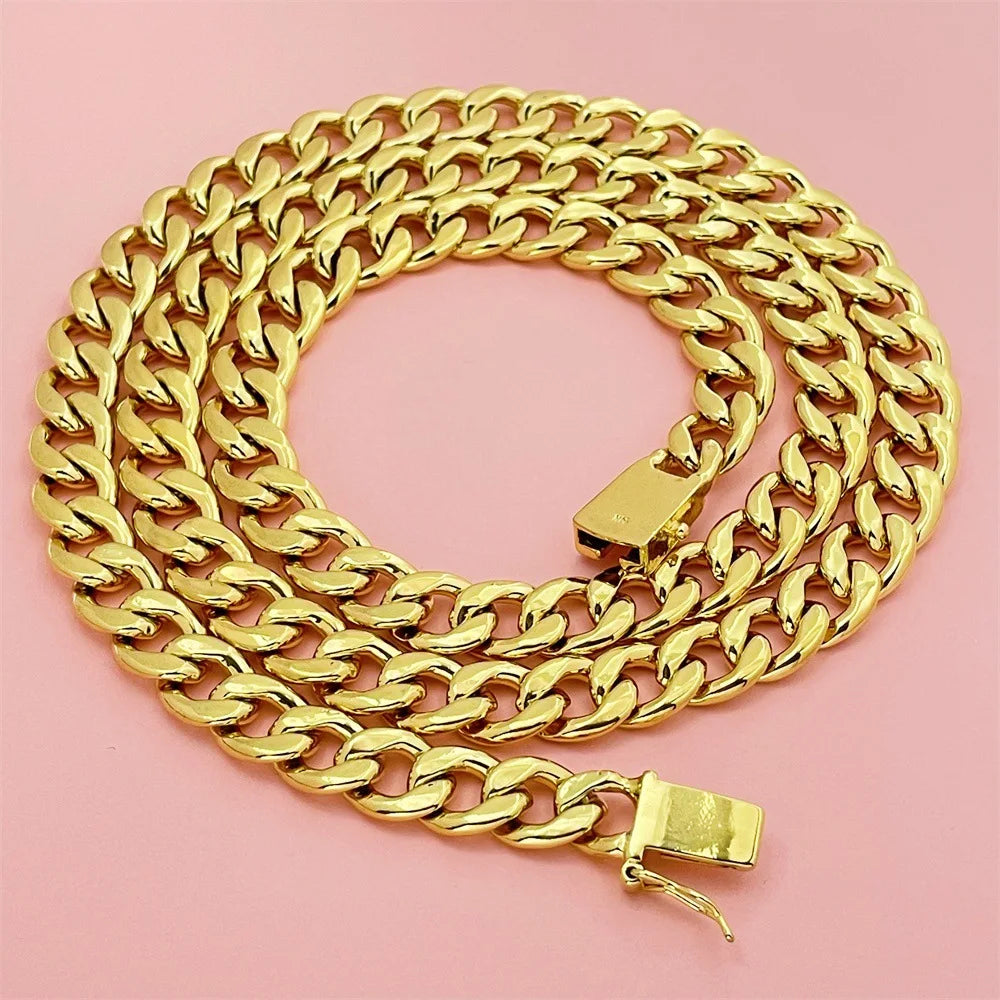 10MM 75CM Side Cuban Chain Necklace Men 24K Gold AU999 - Simple Grand, Outfit Highlight Aura