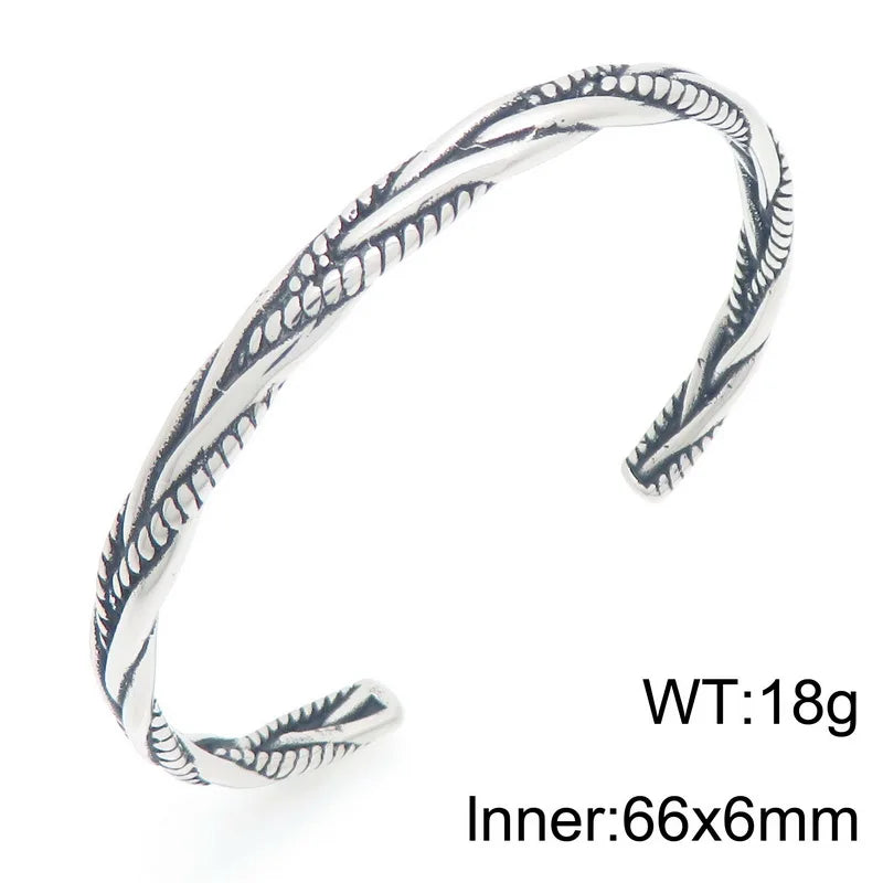 Retro Men Open Bangle for Man Stainless Steel Men's Braided Chain Style Cuff Bracelets Cool Birthday Jewelry Gifts for