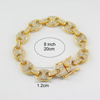 Iced Out Coffee Bean Cuban Link Chain Bracelet 12mm — Two-Tone