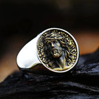 Jesus Face Signet Ring — Crown of Thorns, Stainless Steel