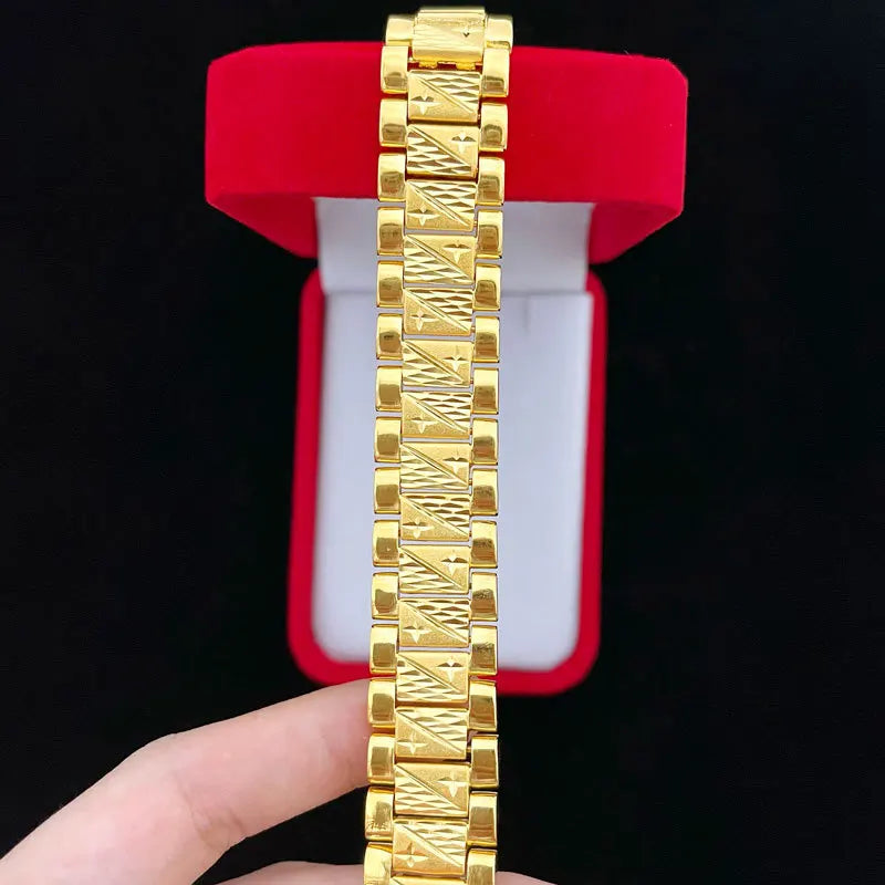 Luxury 9999 24K real gold jewelry men's hand-row bracelet board hand jewelry fashion trend