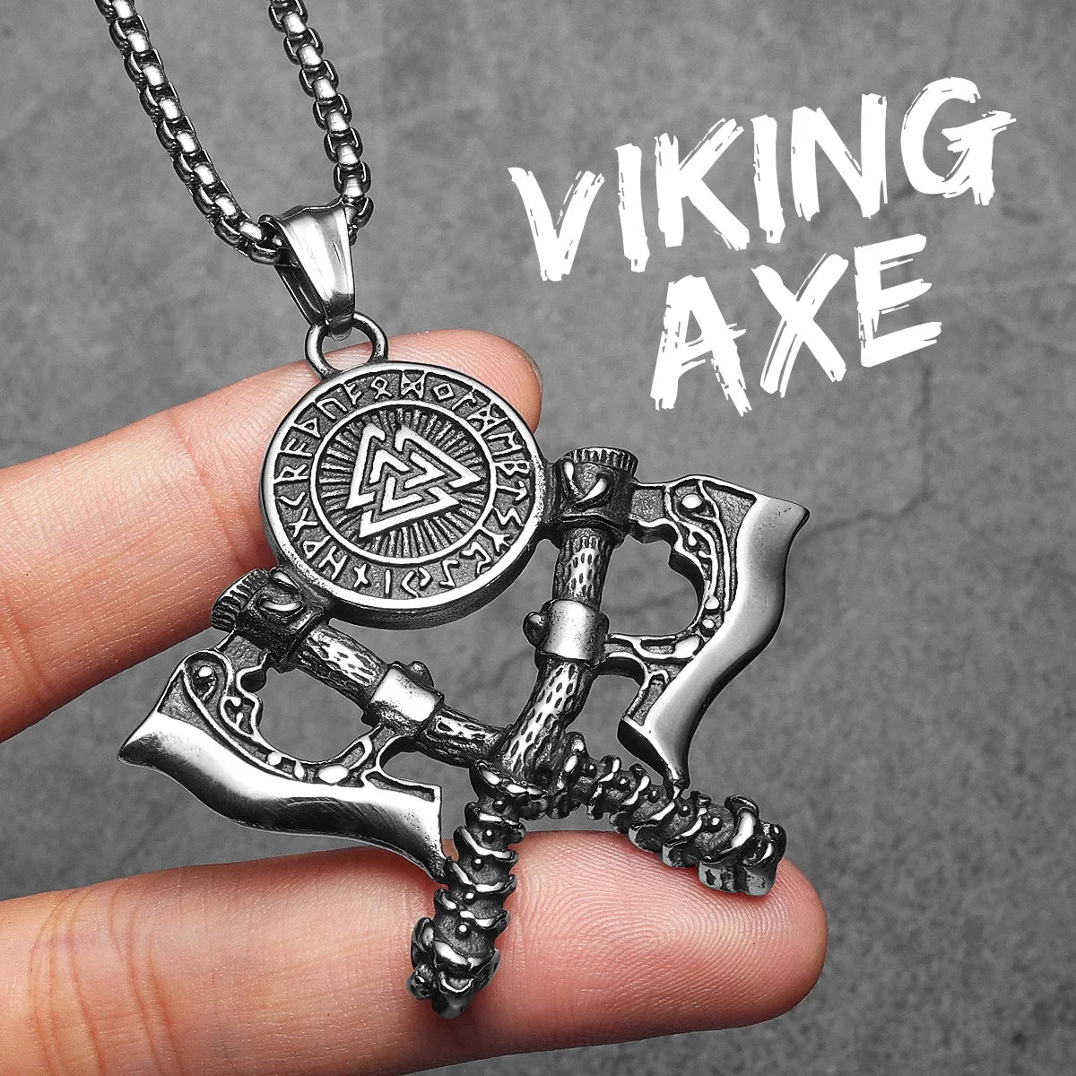 Viking Double Battle Axe Men Necklaces Stainless Steel Pendant Chain Women Punk Fashion Jewelry Accessories Gifts