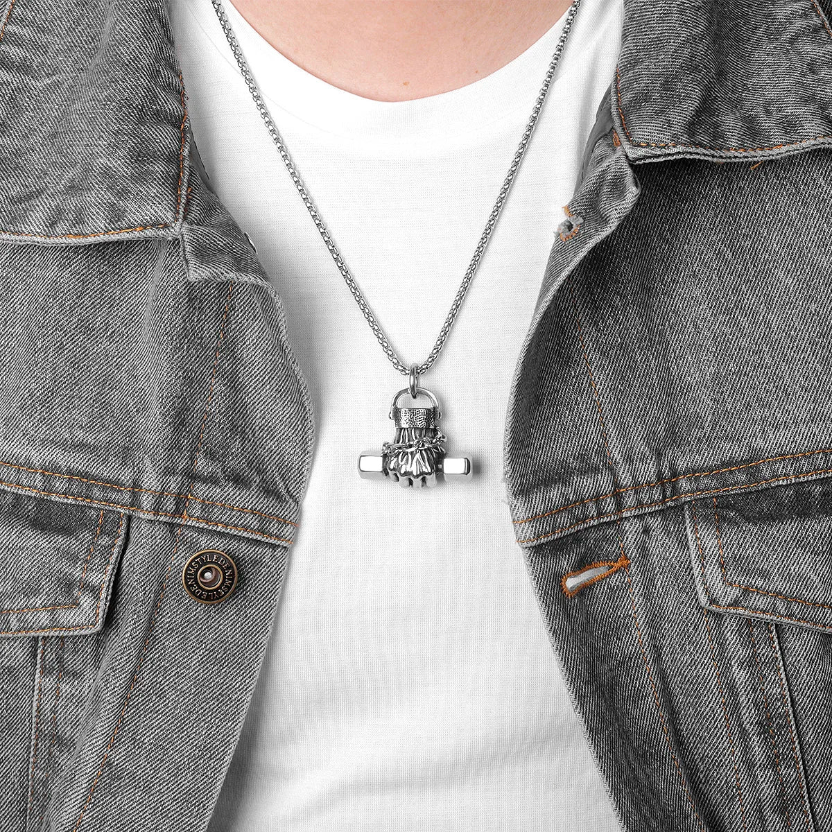 Fitness Fist Dumbbell Men Necklaces Pendants Chain Punk for Boyfriend Male Stainless Steel Jewelry Creativity Gift Wholesale