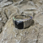 Square Simple Ring Stainless Steel Black Epoxy Vintage Men Ring Geometric Gift Fashion Women Unisex Punk Metal Jewelry