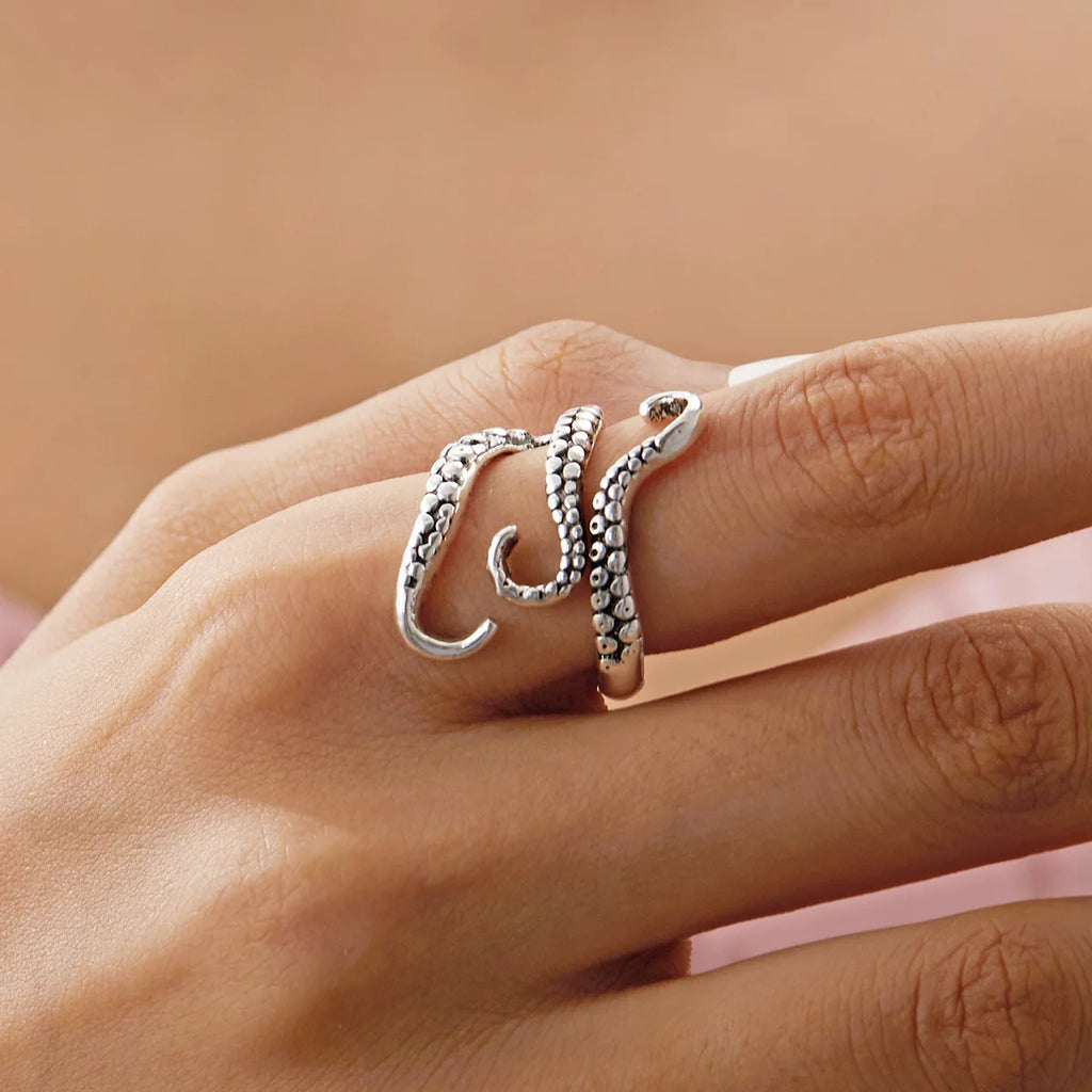 Cool Animal Octopus Rings Simple Punk Gothic Deep Sea Squid Octopus Fashion Jewelry Open Adjustable Antique Silver