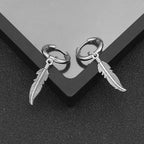 Vintage Feather Earring Korean Jewelry No Fade Stainless Steel Round Hoops Ear Piercing Earrings For Women Men Hip Hop Pendiente
