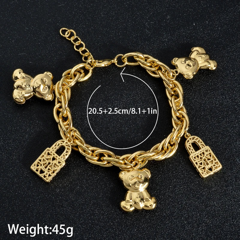Diana Baby Link Chain Copper Gold Color Bear and Lock Bracelets for Women Wholesale Retail Fashion Jewelry Party