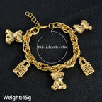 Diana Baby Link Chain Copper Gold Color Bear and Lock Bracelets for Women Wholesale Retail Fashion Jewelry Party