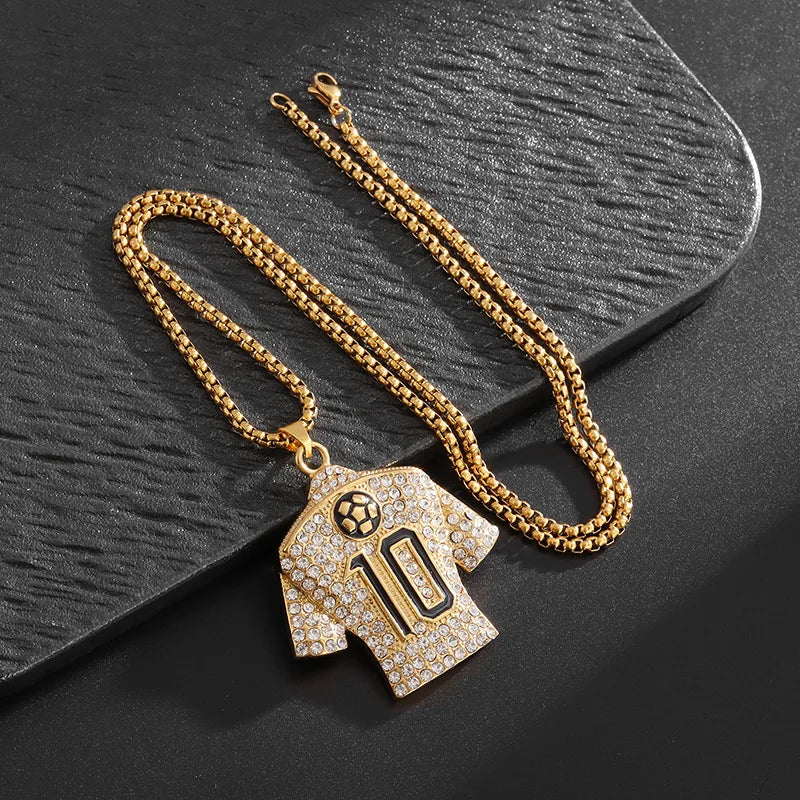 Iced Out Soccer Star Pendant Necklace Stainless