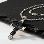 Luxury Natural Black Onyx Cross Necklace for Men,Waterproof Stainless Steel Cross Pendant,Jewelry Gift for Husband