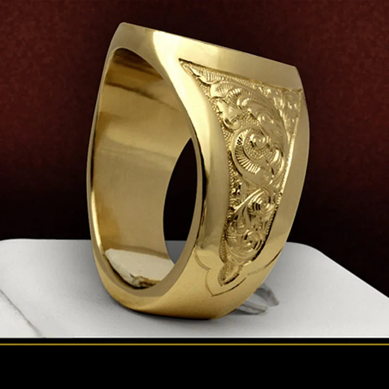 Crown Lion Carving 18k Gold Filled Royal Ring for Men Finger Bands Cool Masculine Trendy Jewelry Accessories Sizes 8,9,13