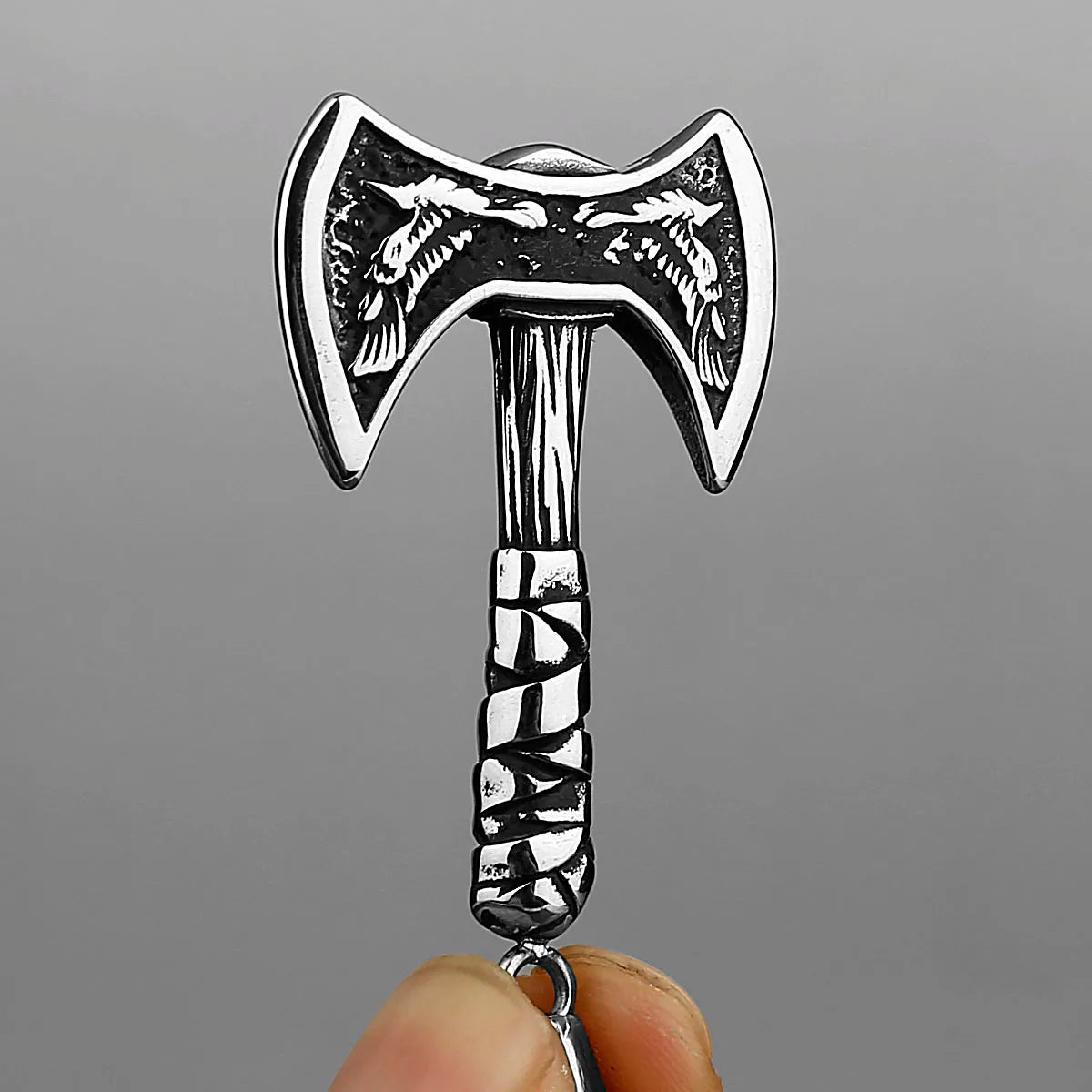 Viking Odin Raven Huginn and Muninn Double Axe Titanium Steel Stainless Steel Necklace Pendant Men's Scandinavian