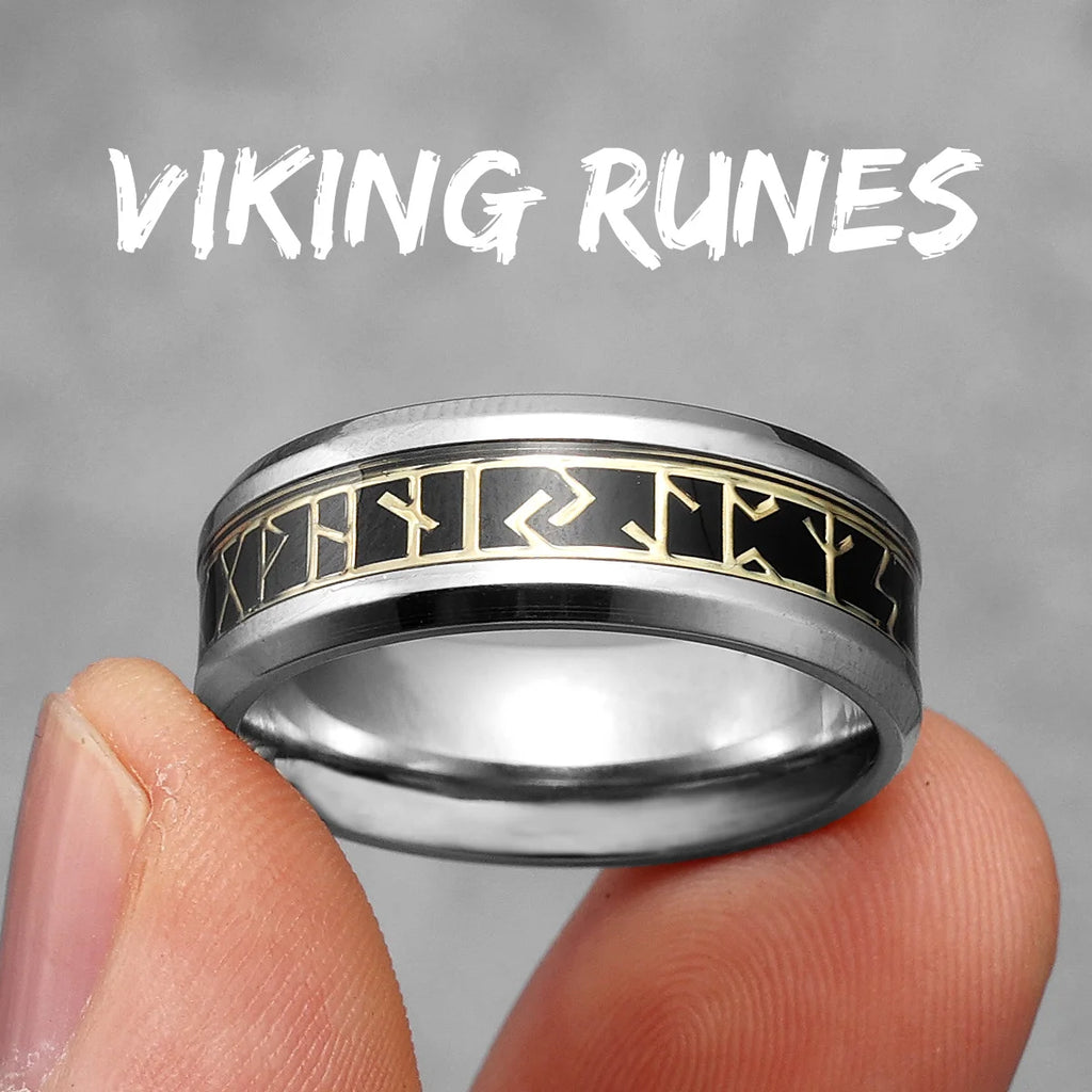Vintage Nordic Viking Runes Celtic Knot Series Stainless Steel Womens Mens Rings Punk Biker Jewelry Creativity Gift